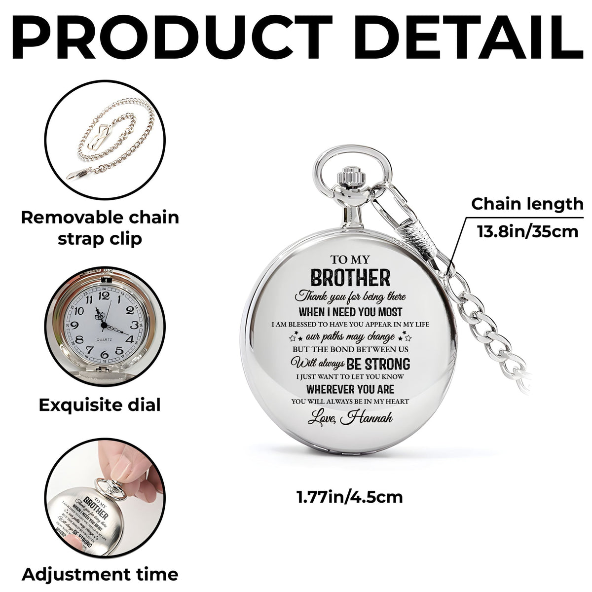 To My Brother, Thank You For Being There - Personalized Silver Plated Pocket Watch - FAM598_SWATCH
