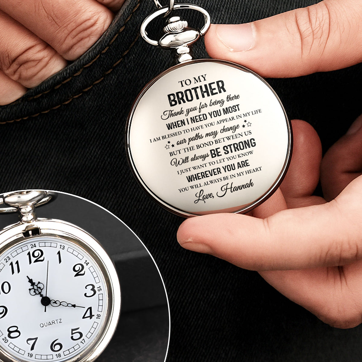 To My Brother, Thank You For Being There - Personalized Silver Plated Pocket Watch - FAM598_SWATCH