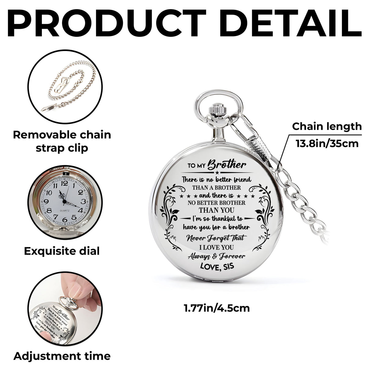 To My Brother, There Is No Better Friend, Stars And Floral Patterns - Personalized Silver Plated Pocket Watch - FAM608_SWATCH