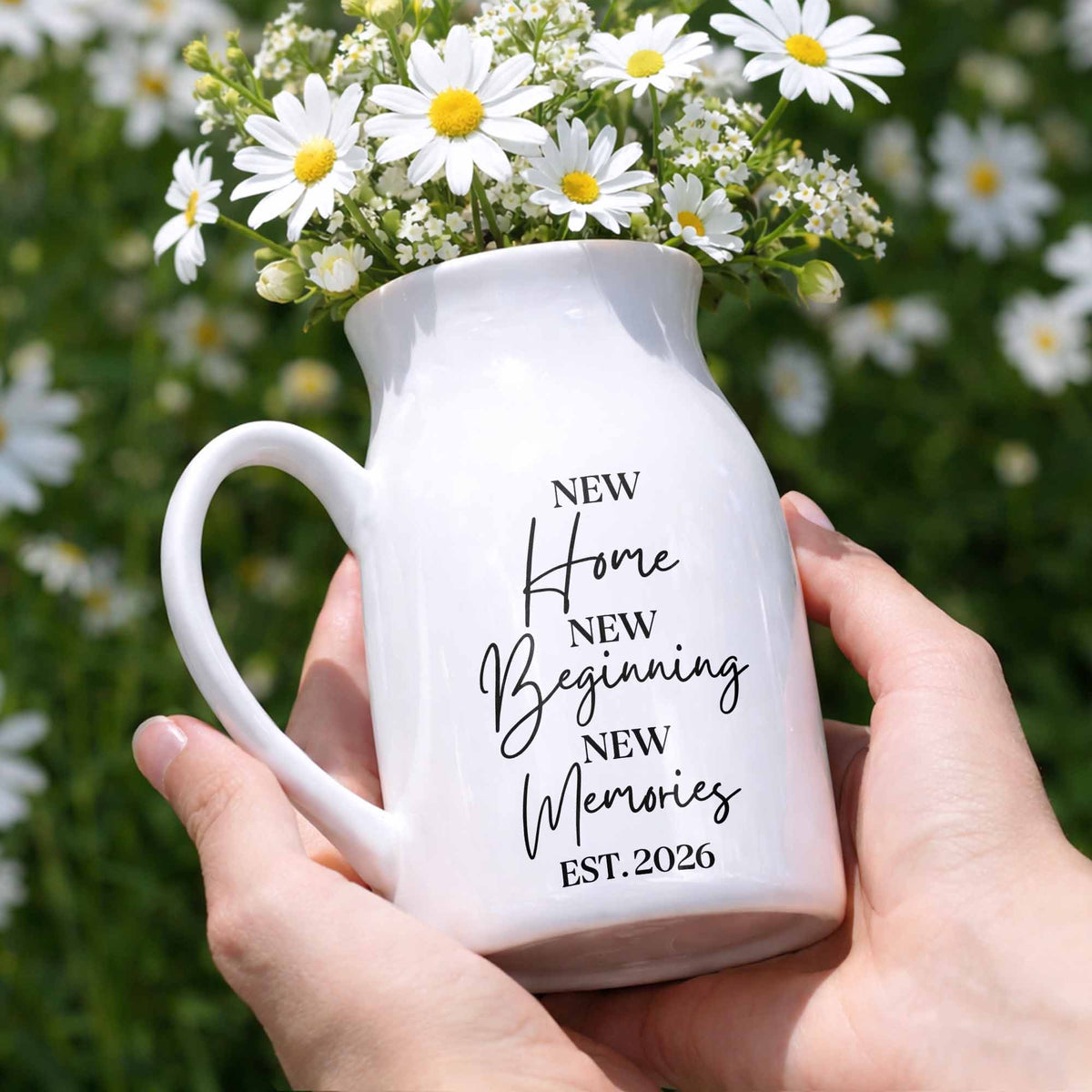 New Home New Beginning New Memories Est. Custom Ceramic Flower Vase - Personalized Ceramic Flower Vase - FAM881_CEV