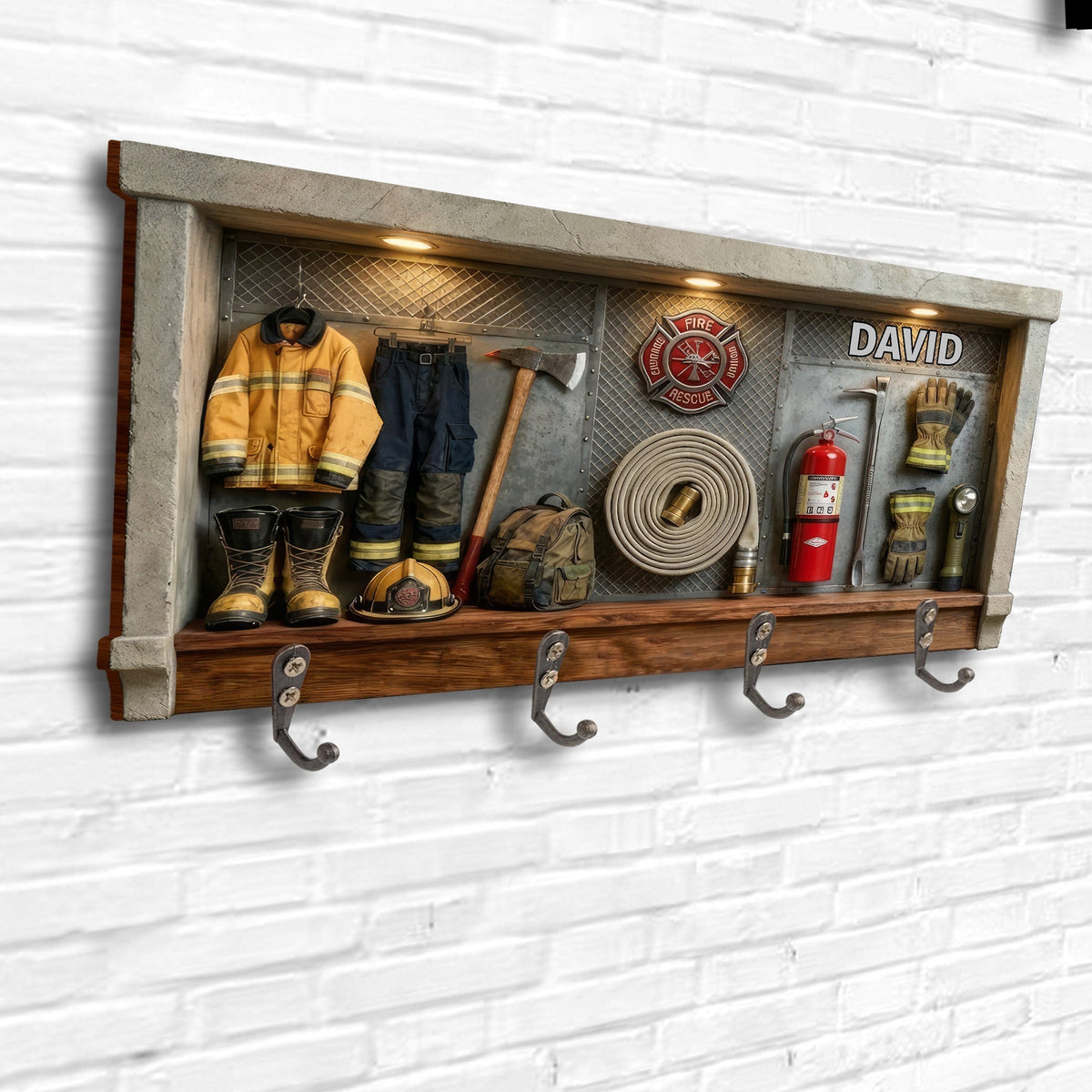 Celebrate Your Personal Hero, Firefighter Gear, Badge, and Extinguisher - Personalized Key Holder - FIF049_KHO