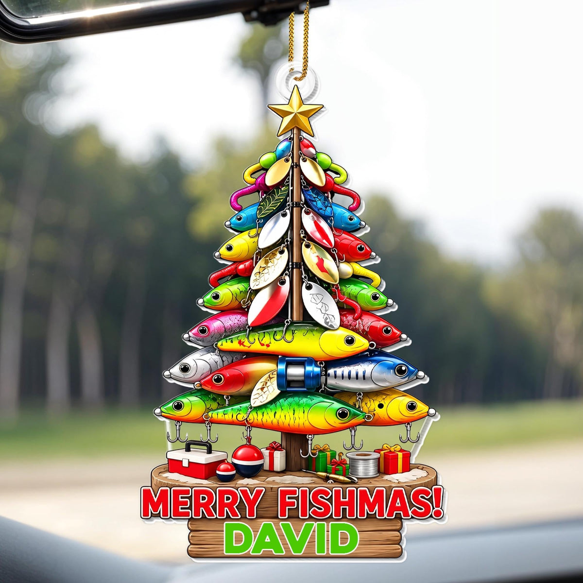 Merry Fishmas Christmas Tree Made Of Fishing Lures And Gear - Personalized Custom Acrylic Ornament, Christmas Gift - FISH063_ACO