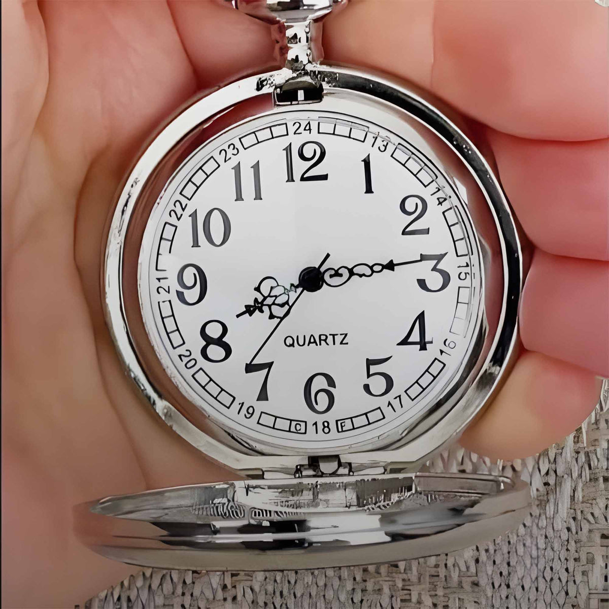 Thank You For Having The Heart Of A Servant Leader, Book And Cross - Personalized Silver Plated Pocket Watch - FTH040_SWATCH