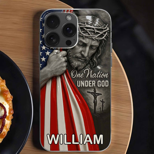 One Nation Under God With Jesus And American Flag - Personalized Clear Phone Case - FTH088_PHC