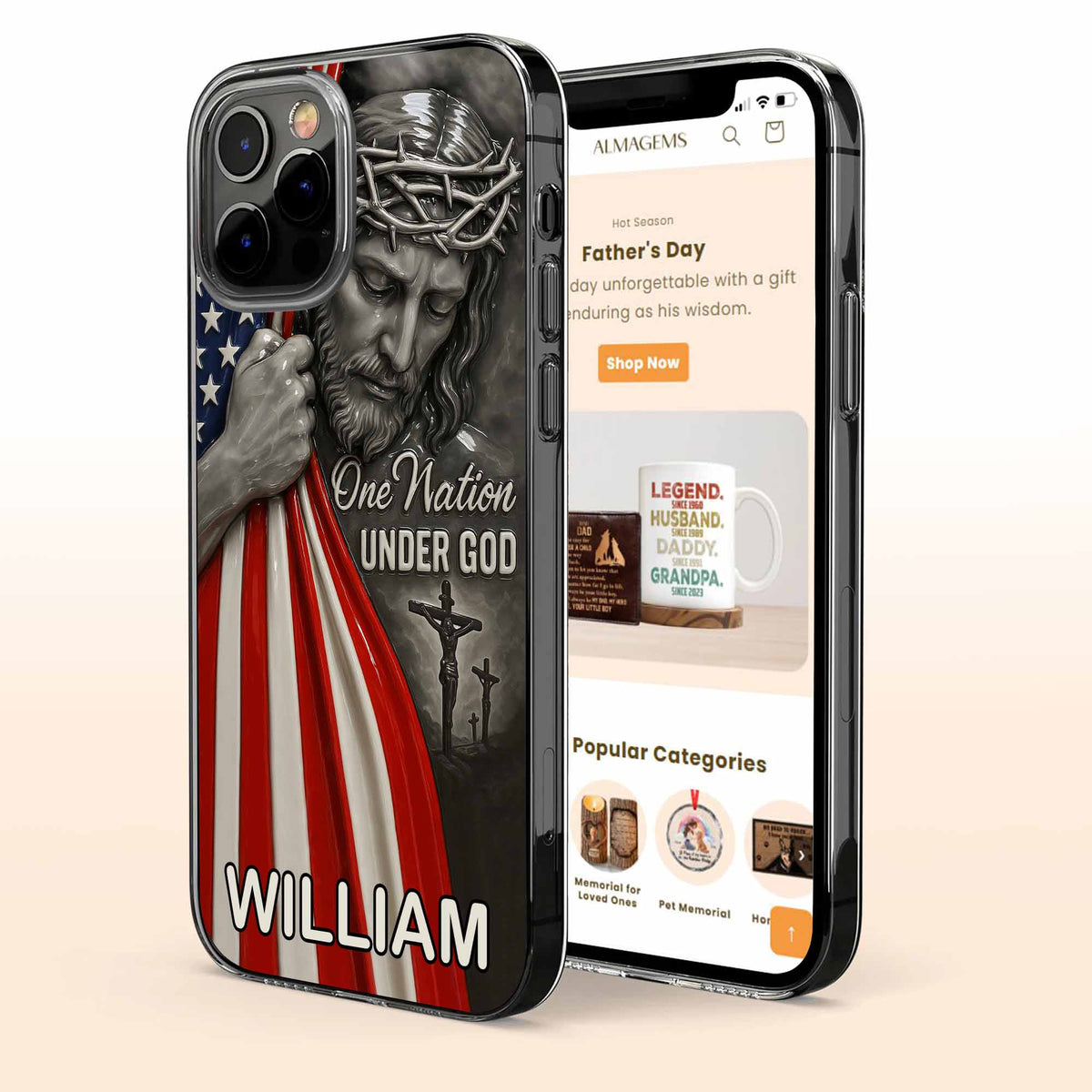 One Nation Under God With Jesus And American Flag - Personalized Clear Phone Case - FTH088_PHC
