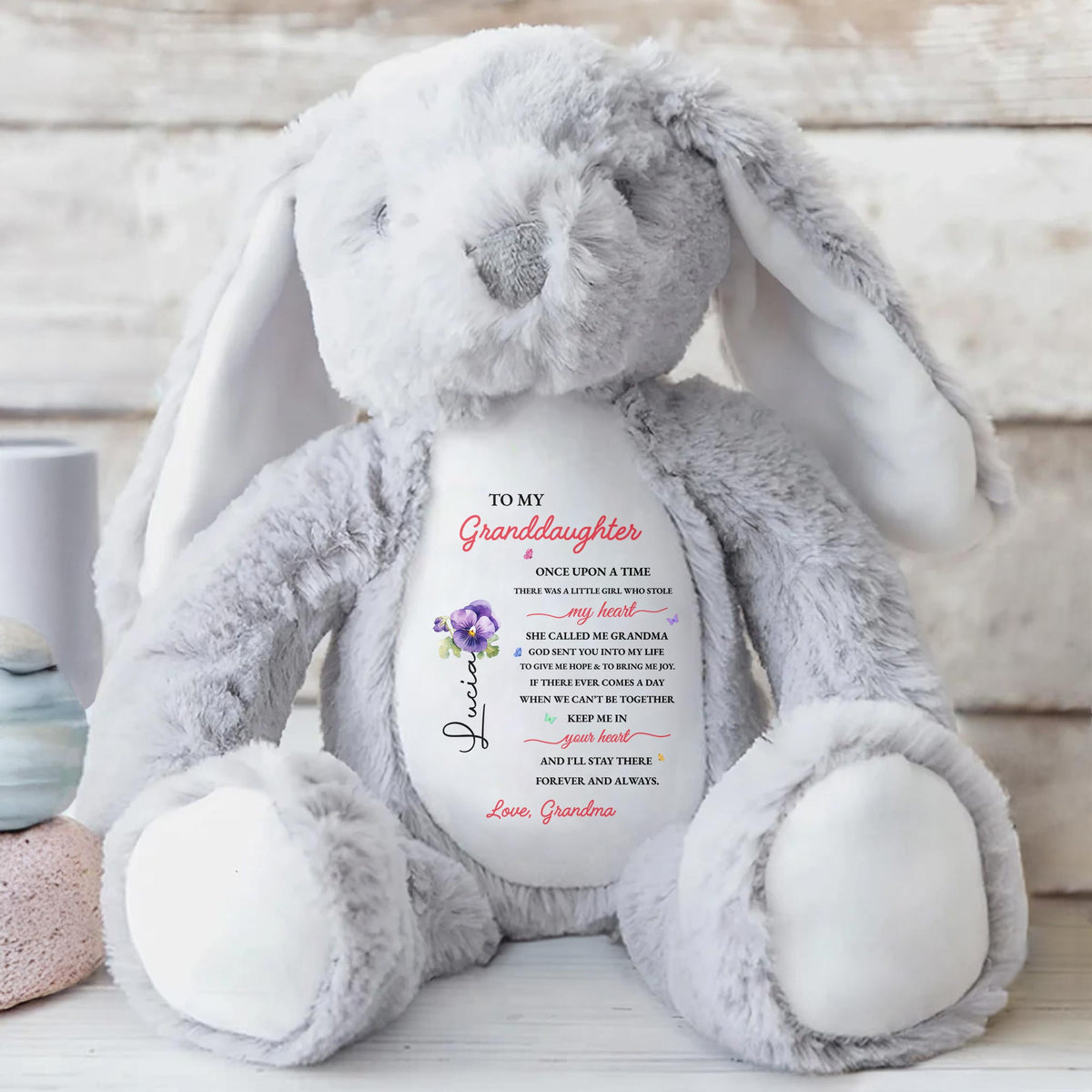 To My Granddaughter, Once Upon A Time, Bunny And Flowers - Personalized Stuffed Bunny - GDT108_BUN