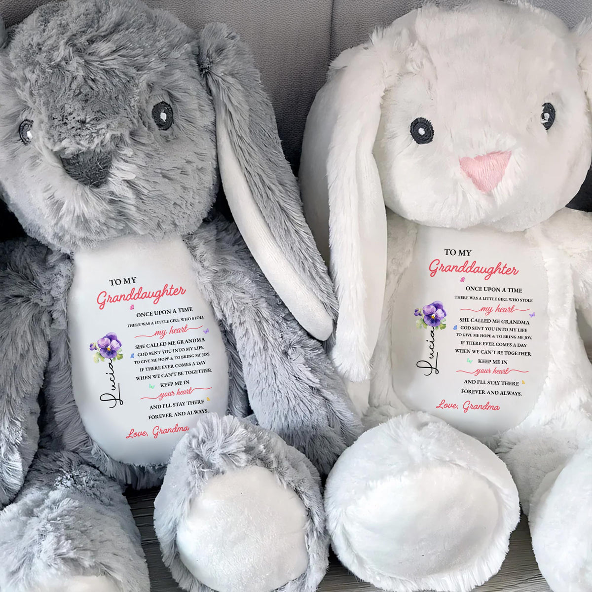 To My Granddaughter, Once Upon A Time, Bunny And Flowers - Personalized Stuffed Bunny - GDT108_BUN