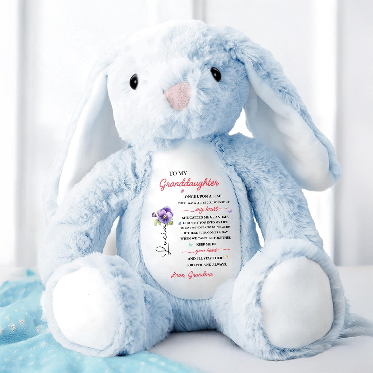 To My Granddaughter, Once Upon A Time, Bunny And Flowers - Personalized Stuffed Bunny - GDT108_BUN