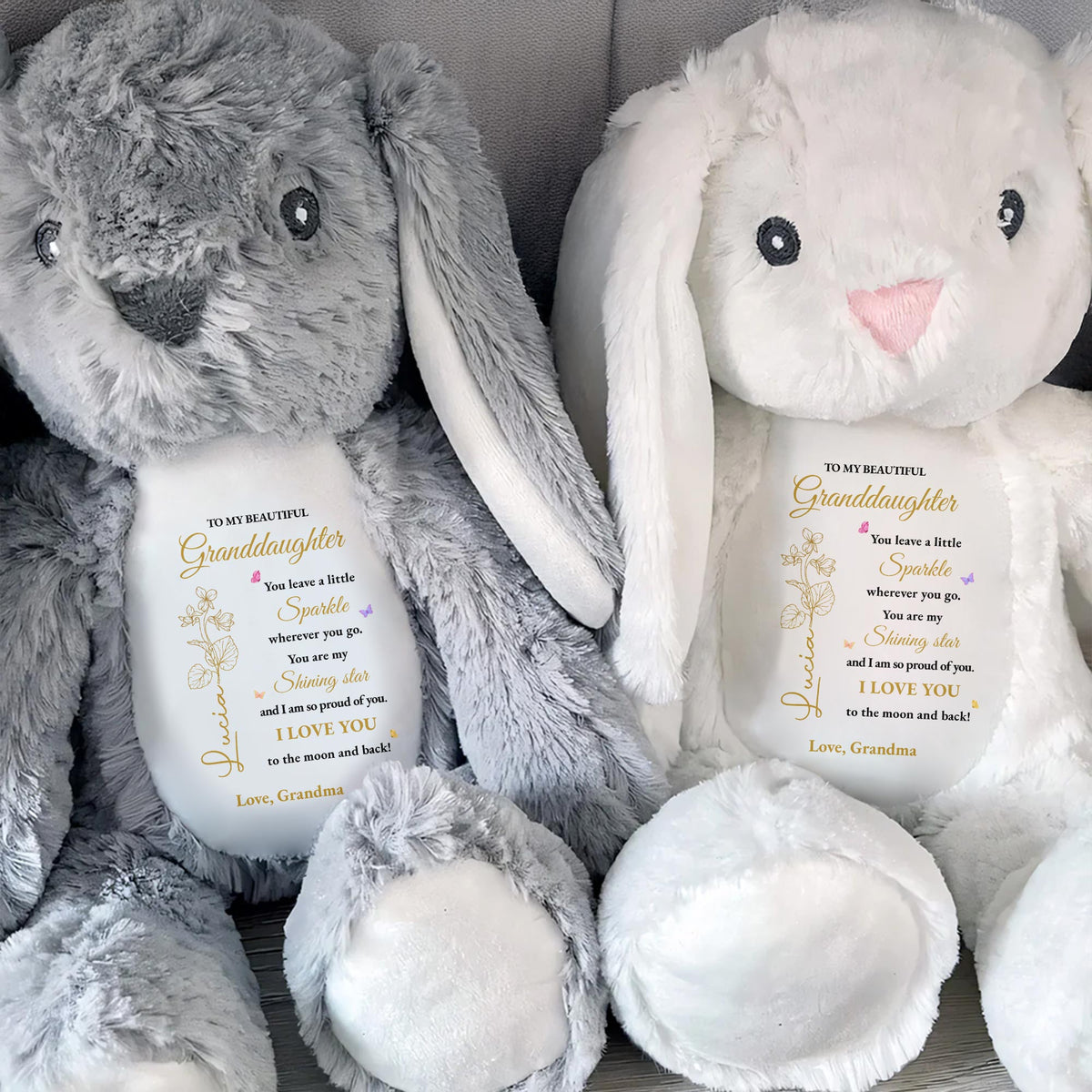 To My Beautiful Granddaughter, You leave a little Sparkle, Stuffed Bunny with Stars - Personalized Stuffed Bunny - GDT187_BUN