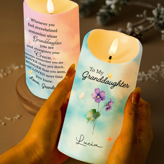 To My Granddaughter Crown And Flowers Quote - Personalized Custom LED Candle - GDT223_LECA