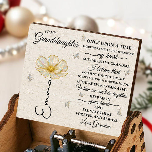 To My Granddaughter, Once Upon A Time, Flower And Butterflies - Custom Music Box With "You Are My Sunshine" Tune - GDT389_MZB