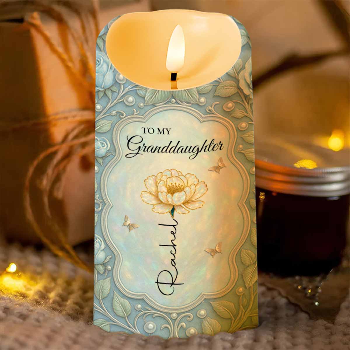 To My Granddaughter, Love Always With Flower And Butterflies - Personalized Custom LED Candle - GDT403_LECA