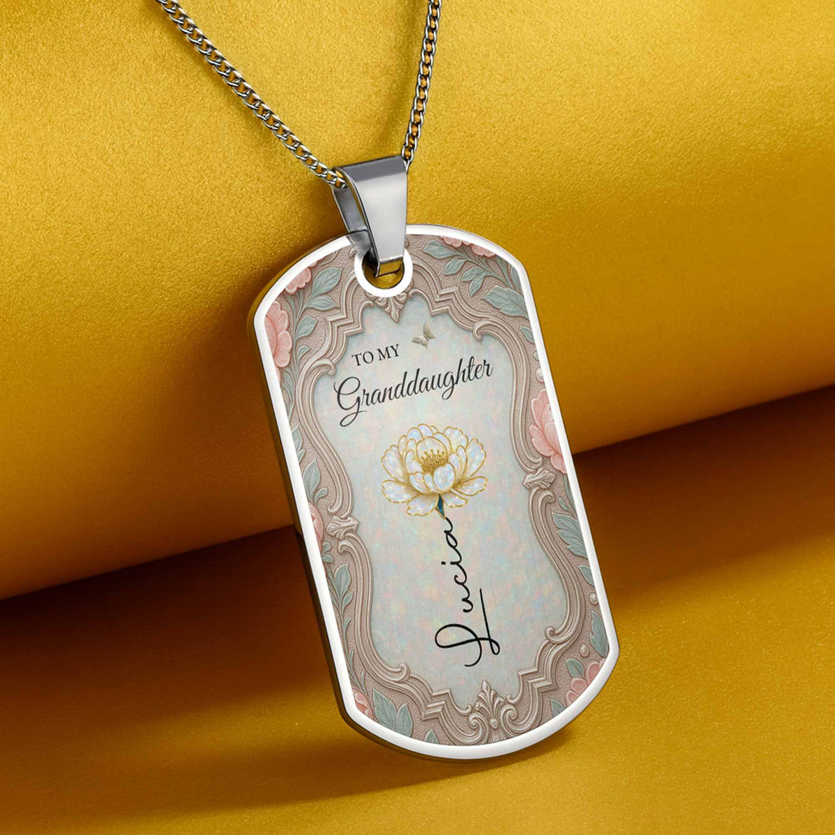To My Granddaughter Once Upon A Time Flower And Butterfly - Personalized Custom Dog Tag Necklace - GDT557_DTNECK