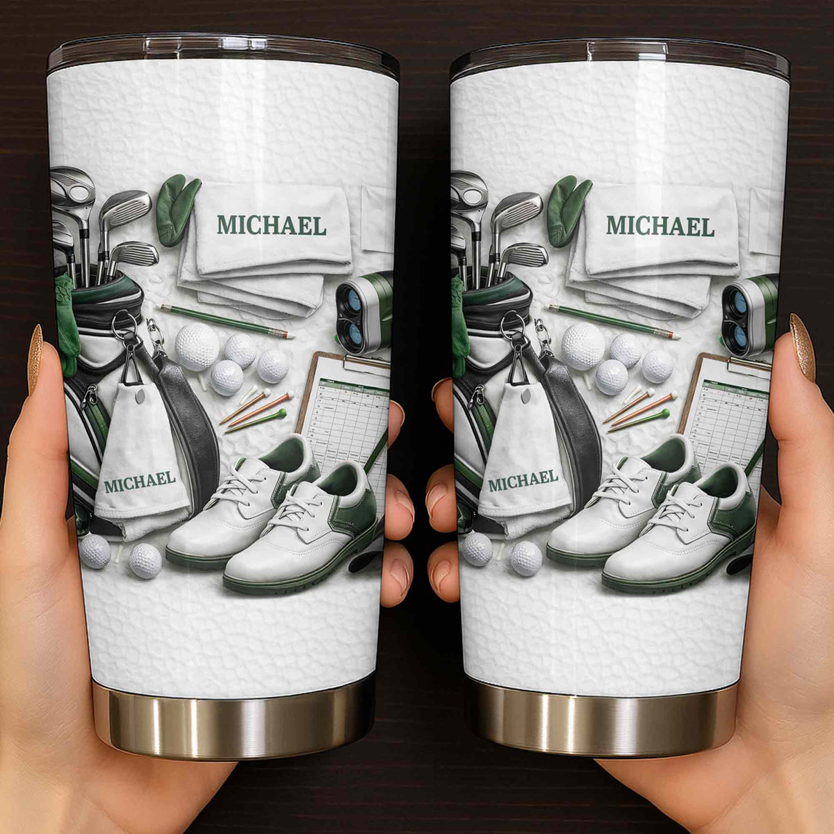 Golf Enthusiast Personalized Tumbler Featuring Clubs and Balls - Personalized Custom Stainless Steel Tumbler 20oz 30oz - GOLF012_TB
