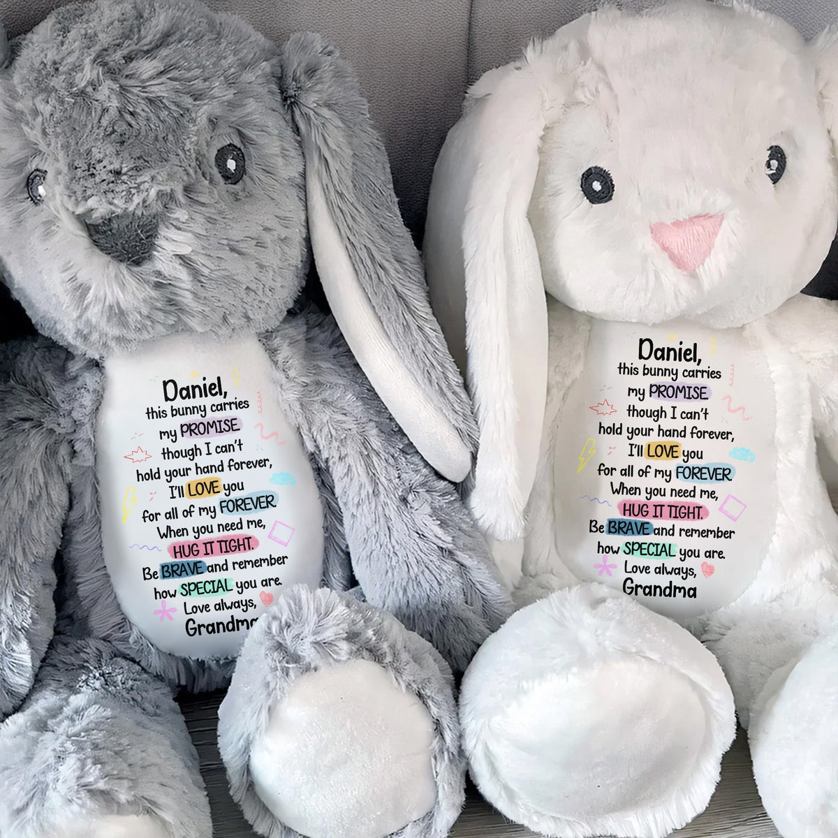 This Bunny Carries My Promise, Love You Forever - Personalized Stuffed Bunny - GRK078_BUN
