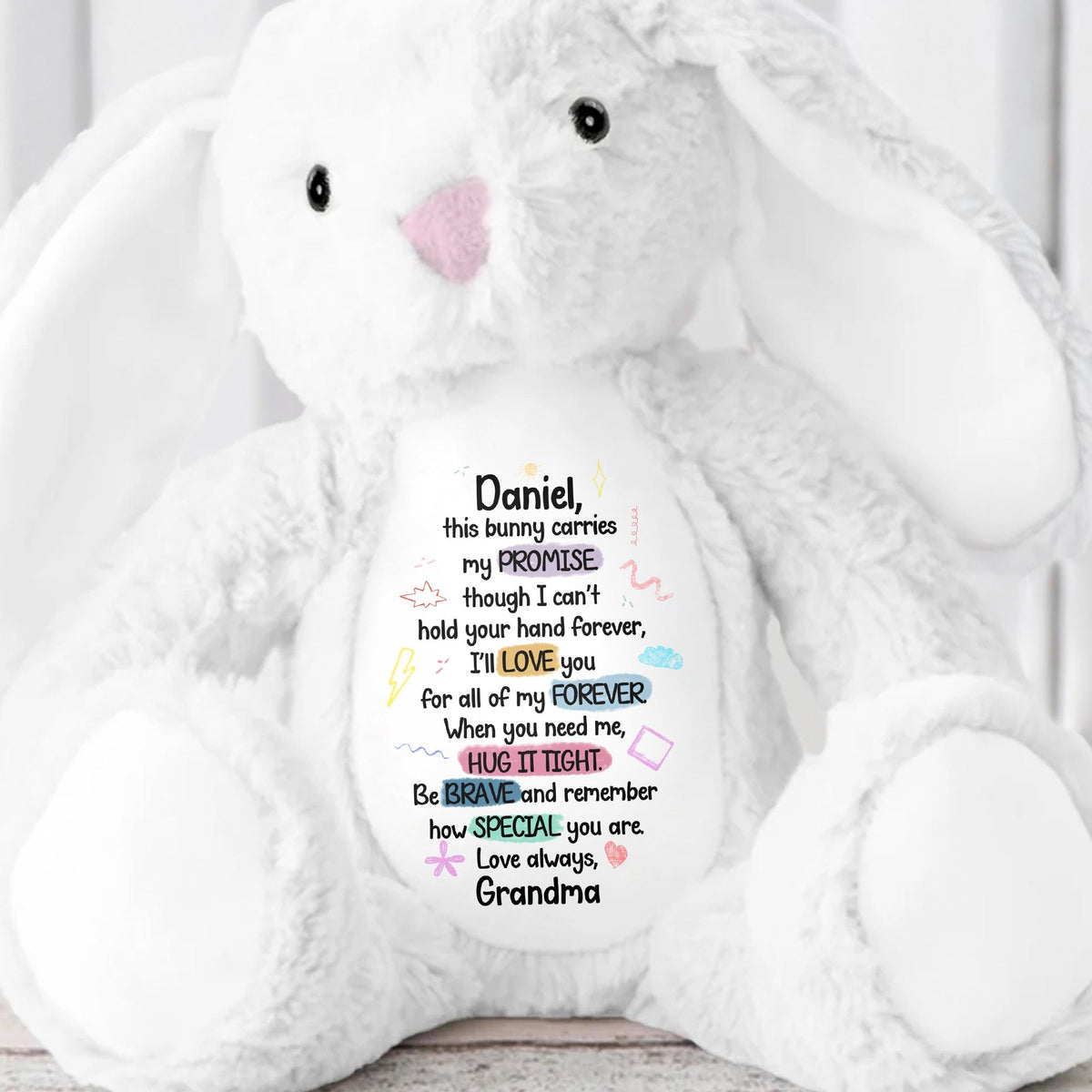 This Bunny Carries My Promise, Love You Forever - Personalized Stuffed Bunny - GRK078_BUN