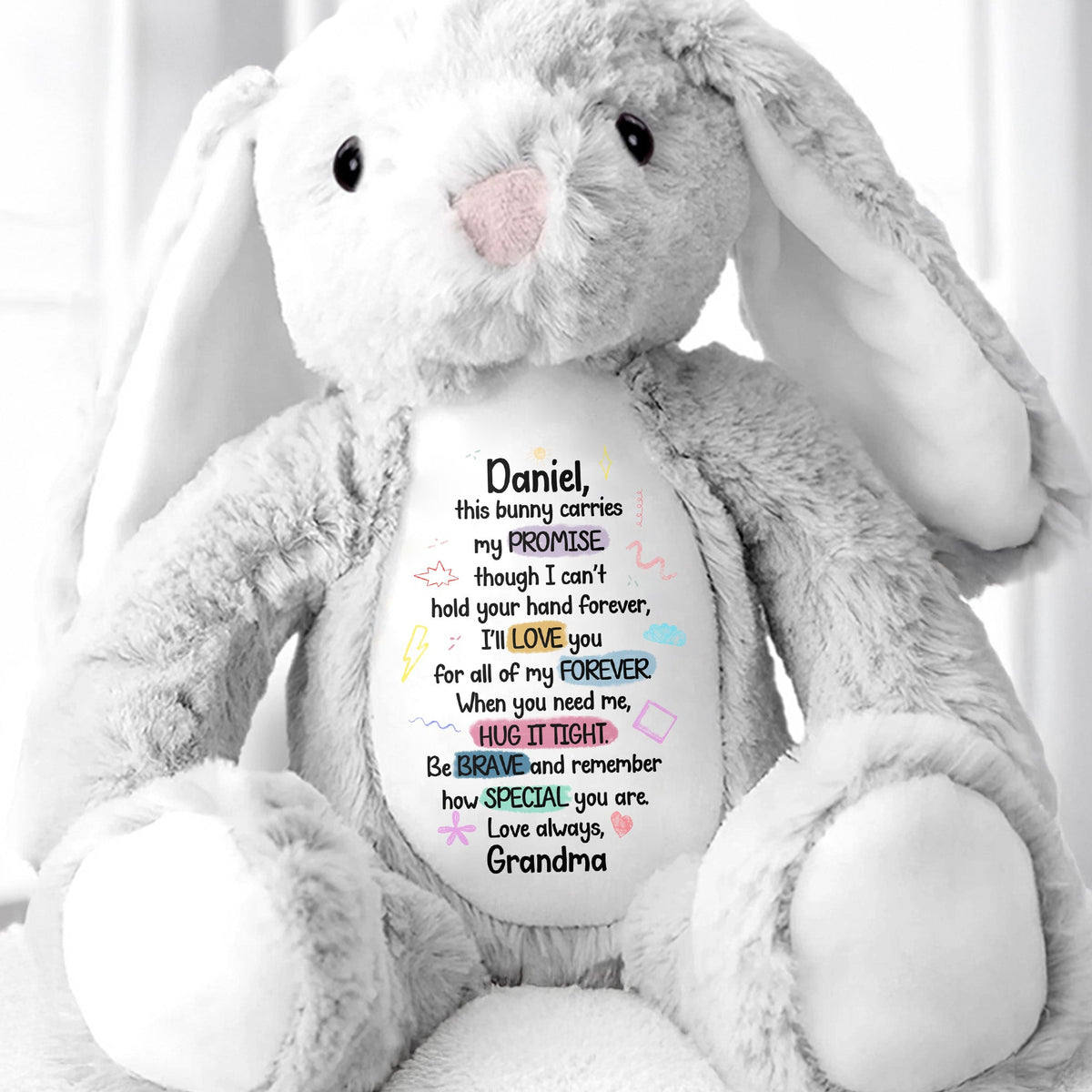 This Bunny Carries My Promise, Love You Forever - Personalized Stuffed Bunny - GRK078_BUN