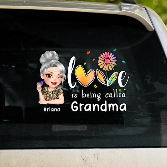 Love Is Being Called Grandma Heart and Flowers Design - Personalized Decor Decal - GRM048_STIK