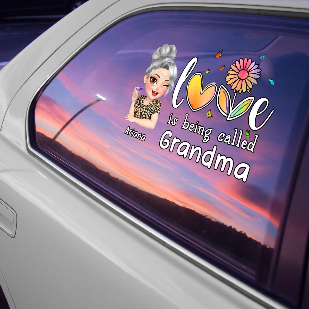 Love Is Being Called Grandma Heart and Flowers Design - Personalized Decor Decal - GRM048_STIK