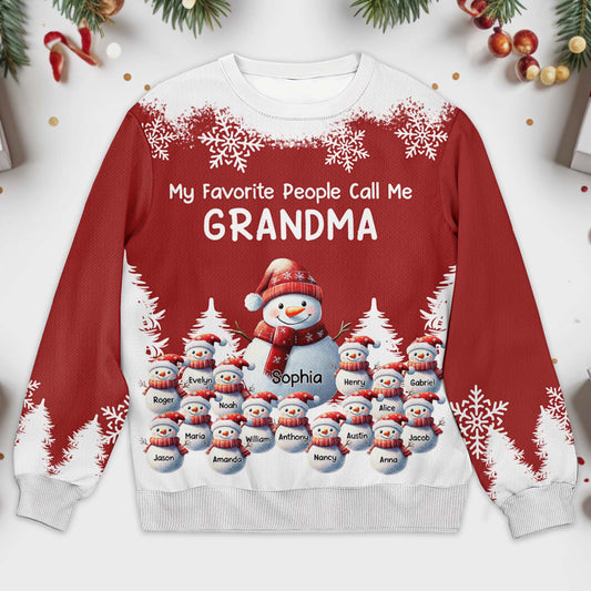 My Favorite People Call Me Grandma, Snowman and Snowflakes Design - Personalized Custom Ugly Sweatshirt, Unisex Wool Jumper  - GRM096_TWS