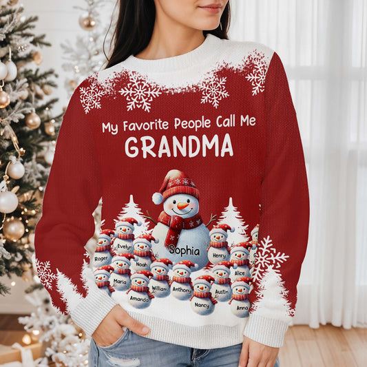 My Favorite People Call Me Grandma, Snowman and Snowflakes Design - Personalized Custom Ugly Sweatshirt, Unisex Wool Jumper  - GRM096_TWS
