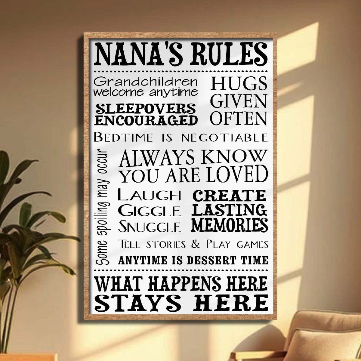 Nana's Rules Grandchildren Welcome Anytime Hugs Given Often Typography Poster - Personalized Custom Vertical Poster - GRM130_VPOS