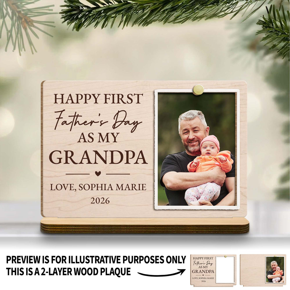 Happy First Father's Day As My Grandpa Custom Photo Plaque - Personalized Custom 2-Layer Wood Plaque With Flat Base - GRP054_WPLA