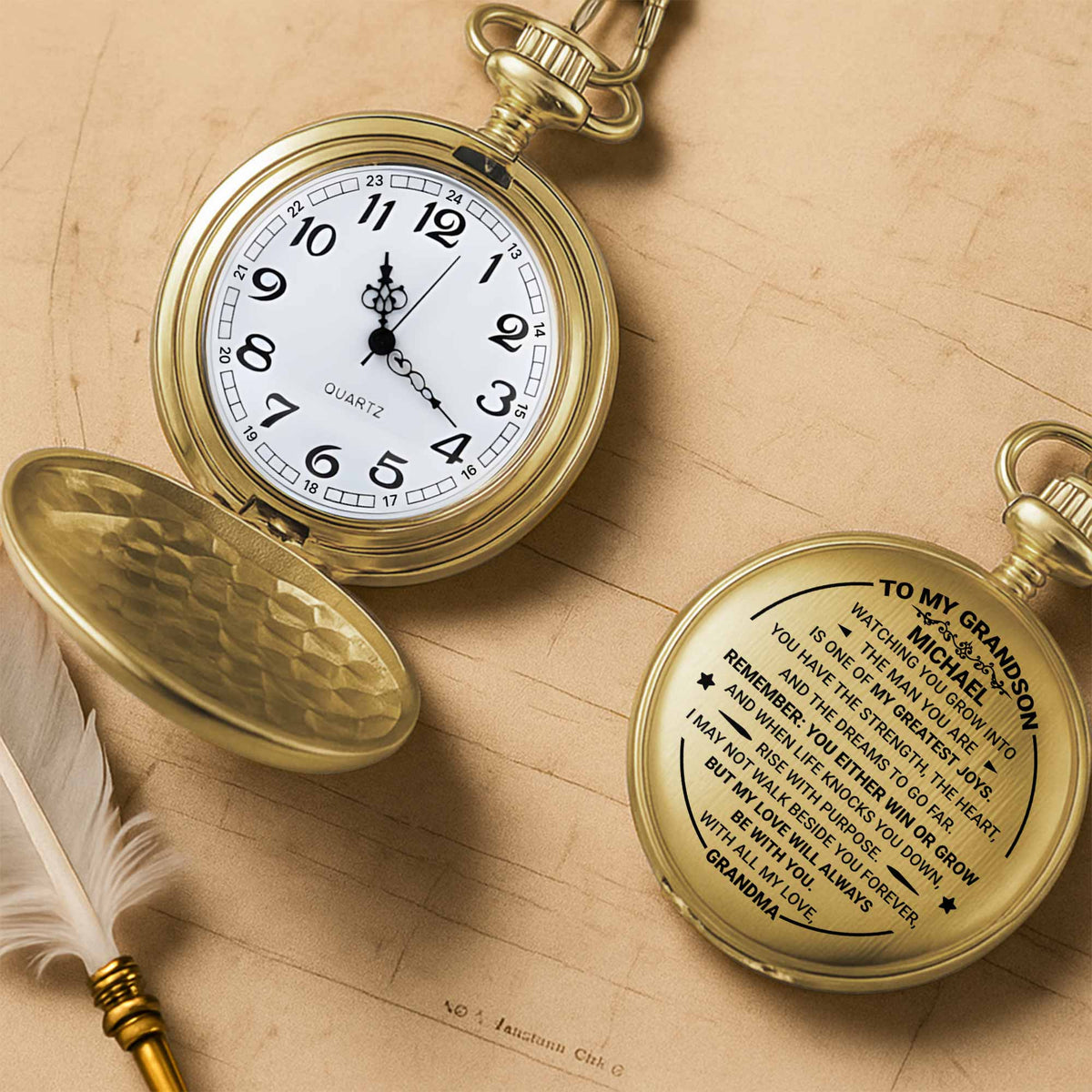 To My Grandson, Watching You Grow, Love From Grandma - Personalized Custom Pocket Watch - GSN002_GWATCH