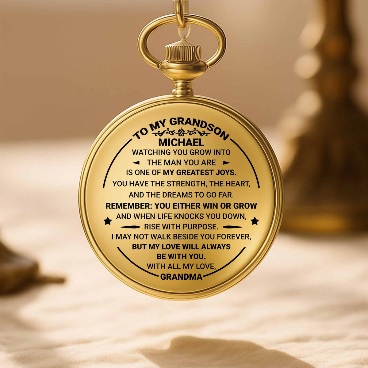 To My Grandson, Watching You Grow, Love From Grandma - Personalized Custom Pocket Watch - GSN002_GWATCH