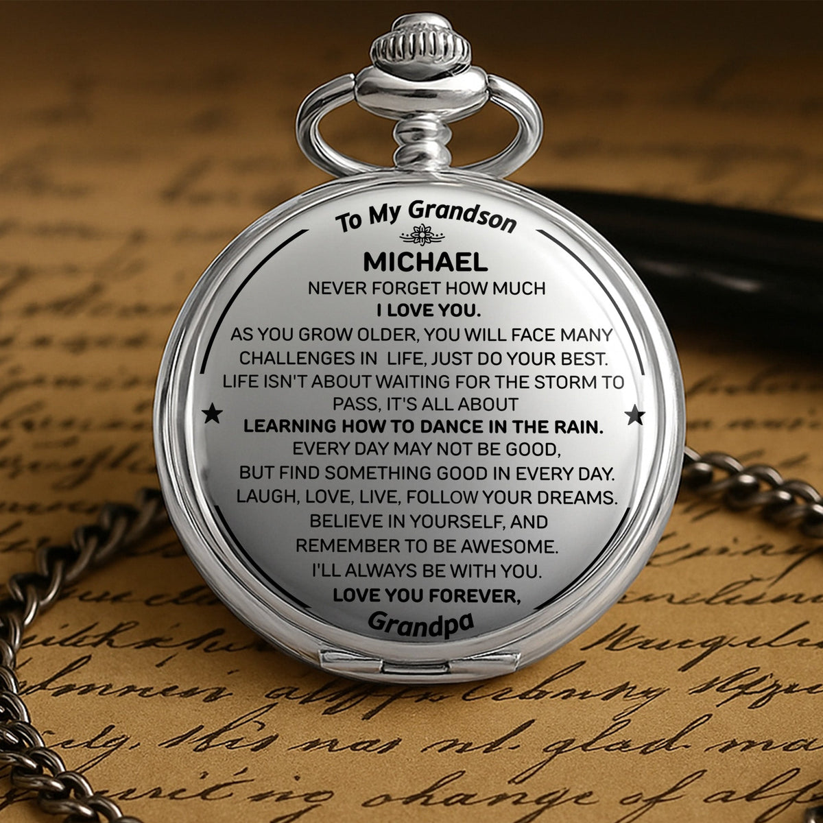 To My Grandson Never Forget How Much I Love You - Personalized Silver Plated Pocket Watch - GSN009_SWATCH