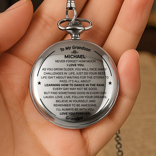 To My Grandson Never Forget How Much I Love You - Personalized Silver Plated Pocket Watch - GSN009_SWATCH