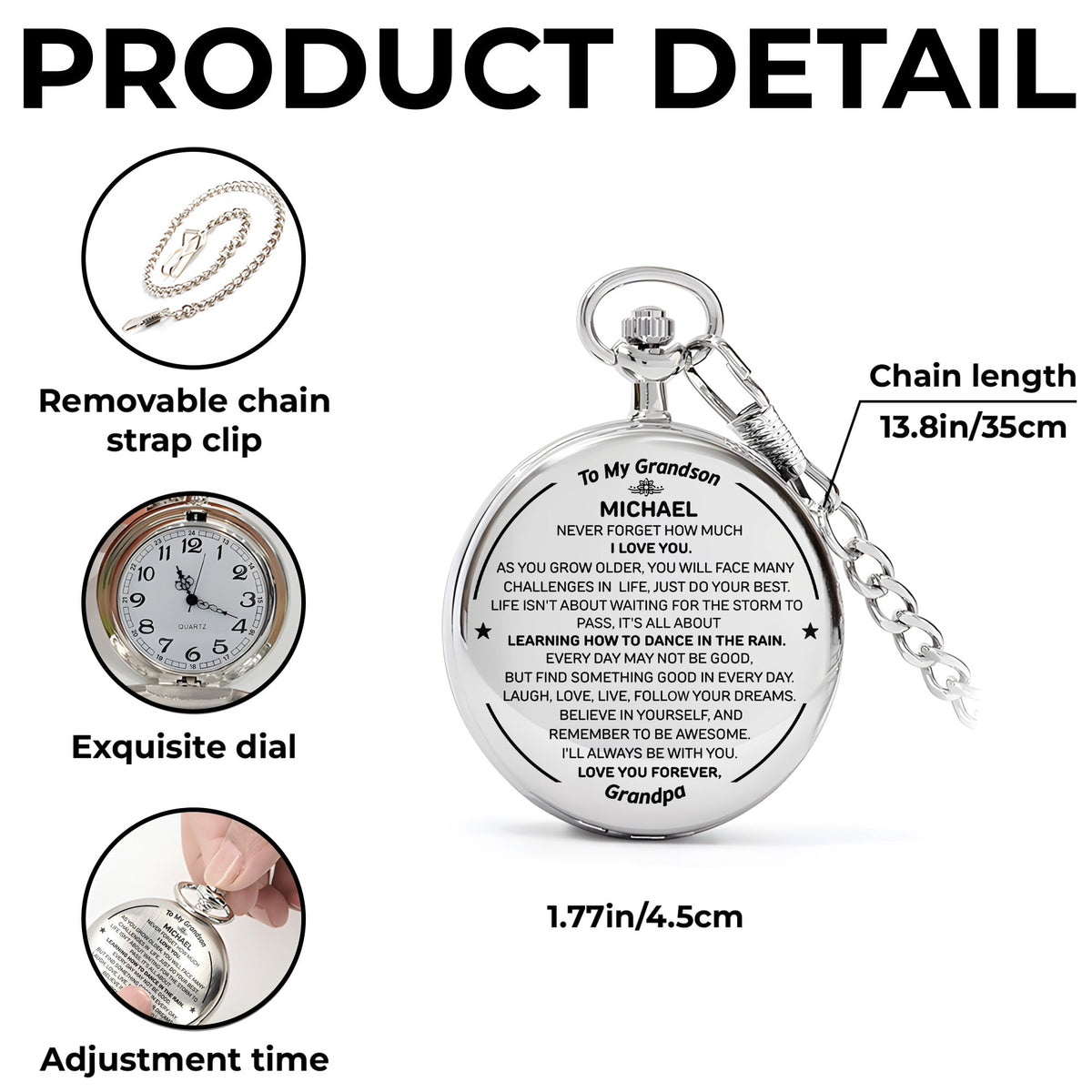 To My Grandson Never Forget How Much I Love You - Personalized Silver Plated Pocket Watch - GSN009_SWATCH