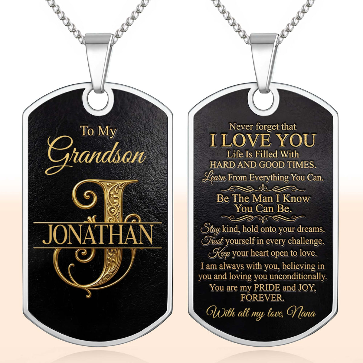 To My Grandson Custom Split Initial Monogram Name - Personalized Custom Dog Tag Necklace - GSN070_DTNECK