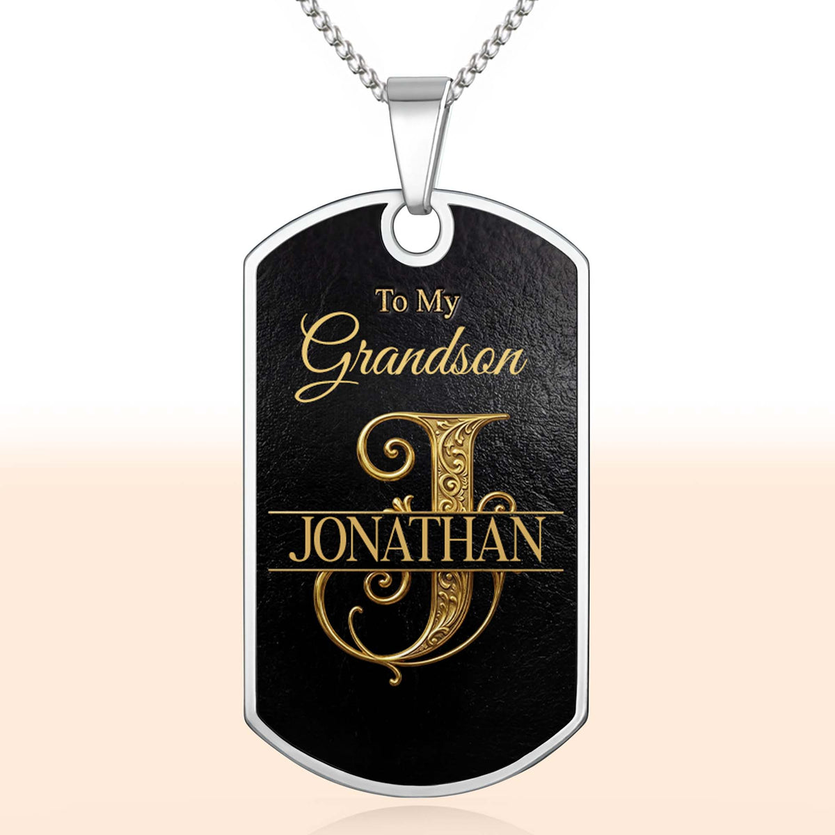 To My Grandson Custom Split Initial Monogram Name - Personalized Custom Dog Tag Necklace - GSN070_DTNECK