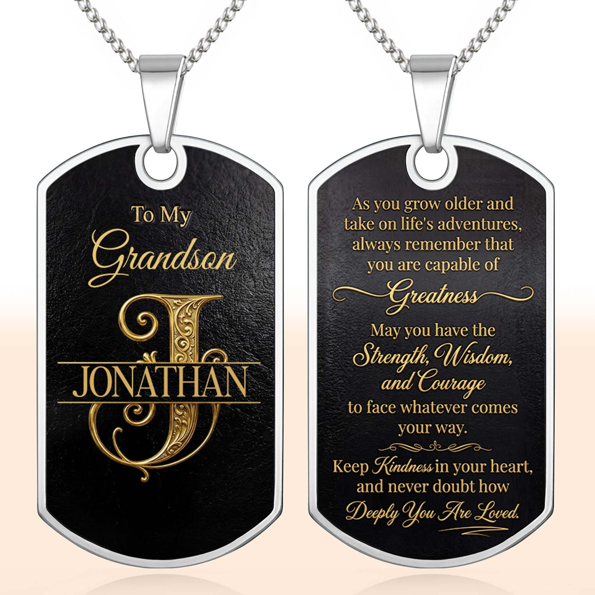 To My Grandson Initial Name Scrollwork Design - Personalized Custom Dog Tag Necklace - GSN091_DTNECK
