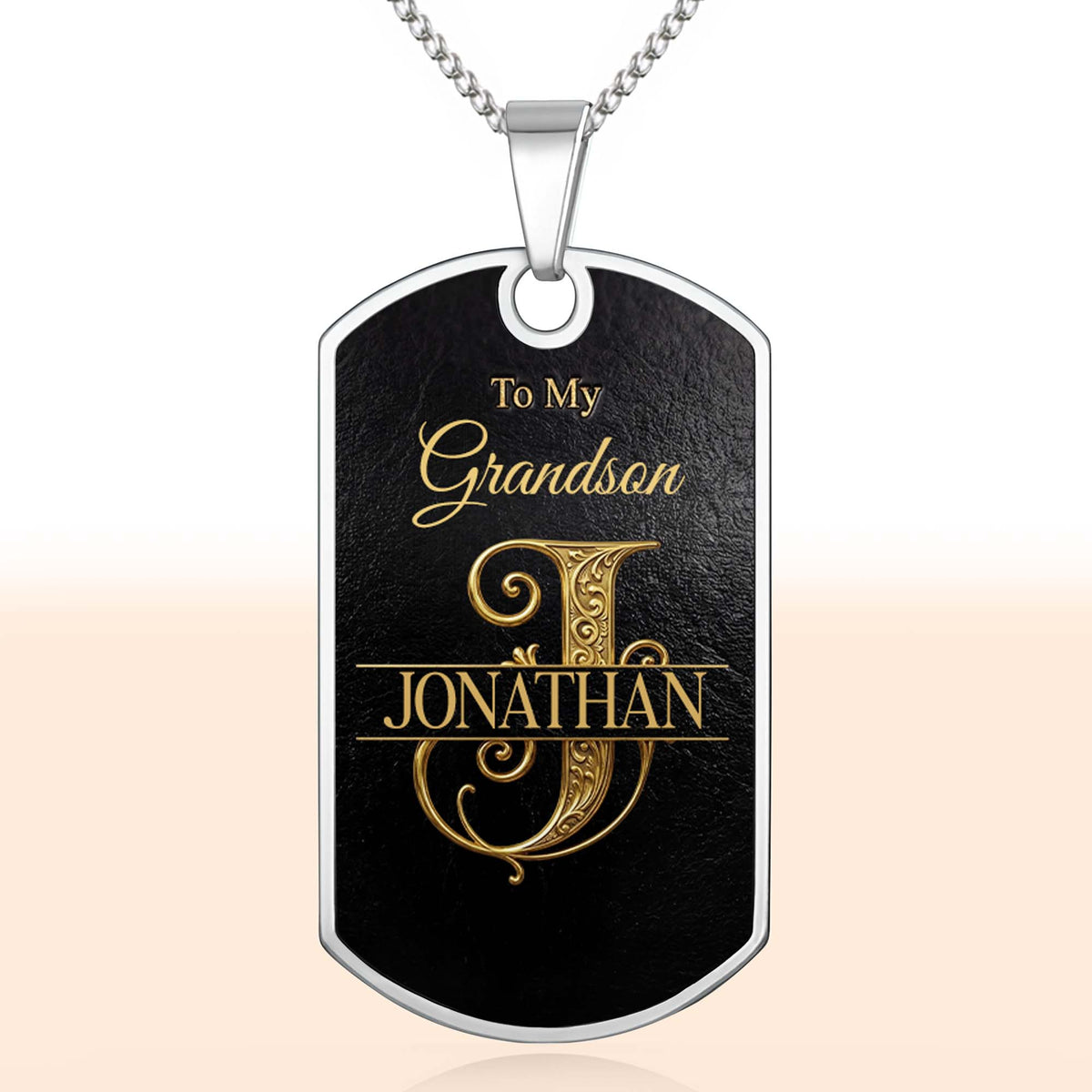 To My Grandson Initial Name Scrollwork Design - Personalized Custom Dog Tag Necklace - GSN091_DTNECK
