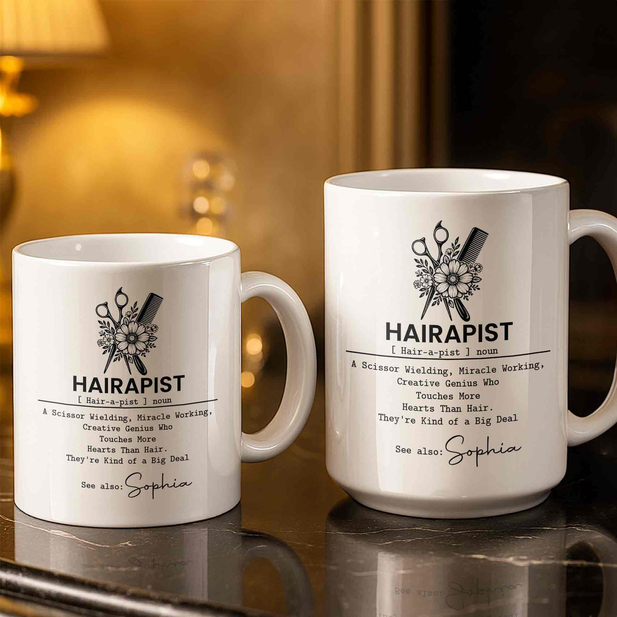 Hairapist Scissor Wielding Miracle Working Creative Genius Flower Scissors Comb - Personalized Custom Coffee Mug - HAIR019_MG