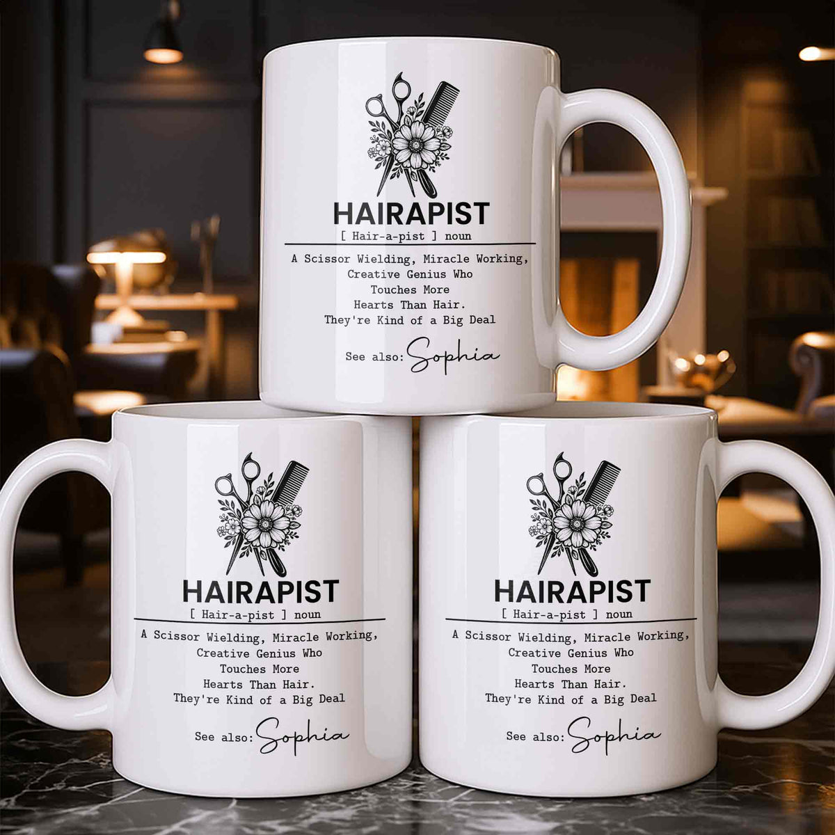 Hairapist Scissor Wielding Miracle Working Creative Genius Flower Scissors Comb - Personalized Custom Coffee Mug - HAIR019_MG