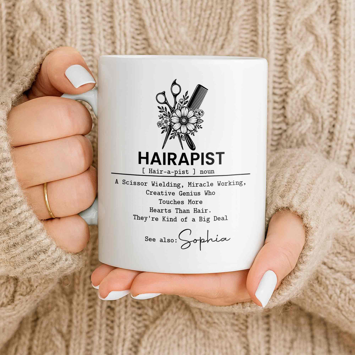 Hairapist Scissor Wielding Miracle Working Creative Genius Flower Scissors Comb - Personalized Custom Coffee Mug - HAIR019_MG