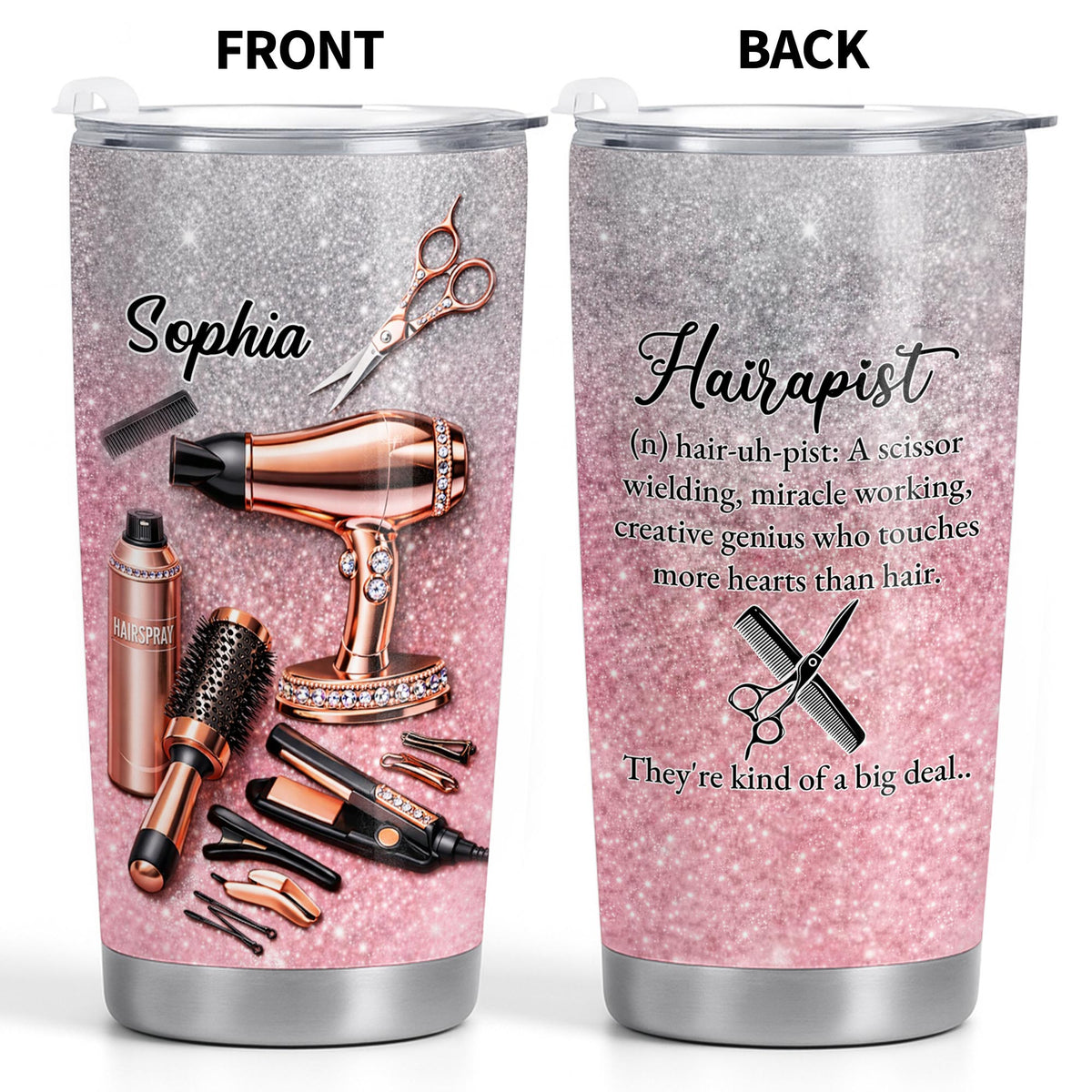 Hairapist Scissor Wielding Miracle Working Hair Stylist Tools Glitter Design - Personalized Custom Stainless Steel Tumbler 20oz 30oz - HAIR063_TB