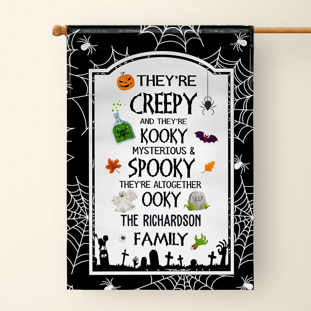 Creepy Kooky Mysterious & Spooky Family Flag - Personalized Flag - HALW027_GAF