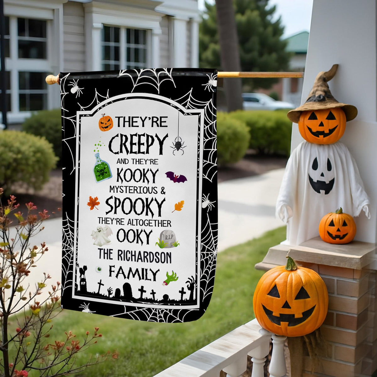 Creepy Kooky Mysterious & Spooky Family Flag - Personalized Flag - HALW027_GAF