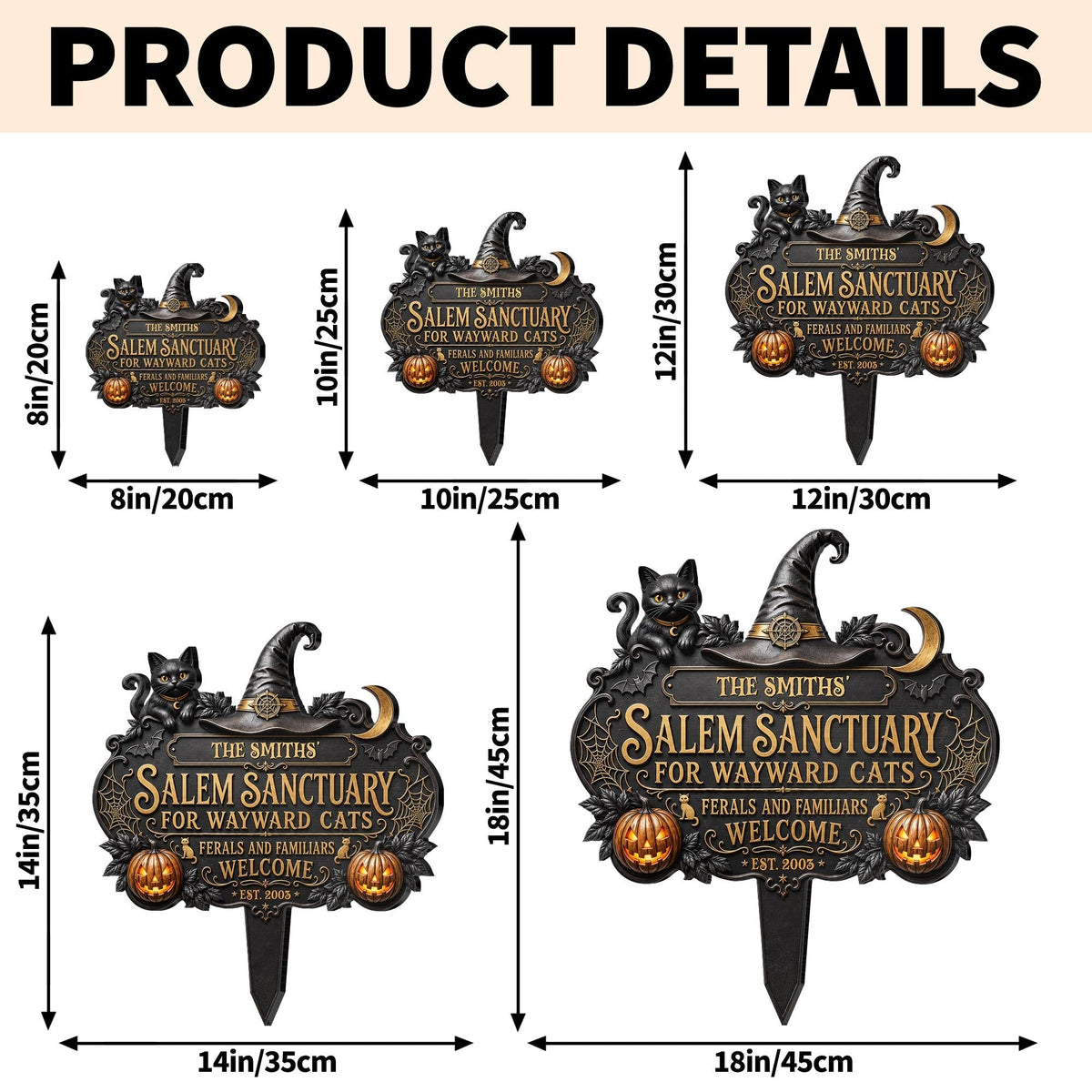 Salem Sanctuary For Wayward Cats Black Cat Pumpkin Witch Hat - Personalized Metal Garden Stake - HALW111_MEGSTA