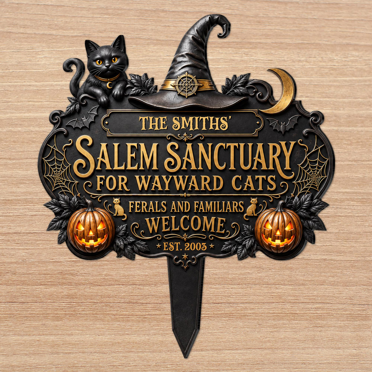 Salem Sanctuary For Wayward Cats Black Cat Pumpkin Witch Hat - Personalized Metal Garden Stake - HALW111_MEGSTA