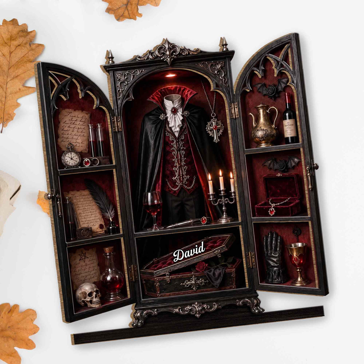 Vampire's Hidden Lair Of The Undead With Gothic Suit And Coffin - Personalized Custom 2-Layer Wood Plaque With Flat Base - HALW113_WPLA