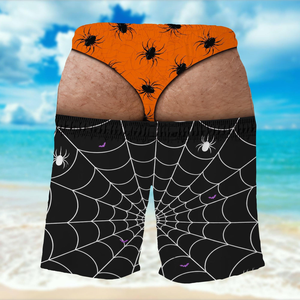 Spooky Vibes Creepy Spiders And Webs Funny Illusion Design - Personalized Men's Beach Shorts - HALW166_MEBES