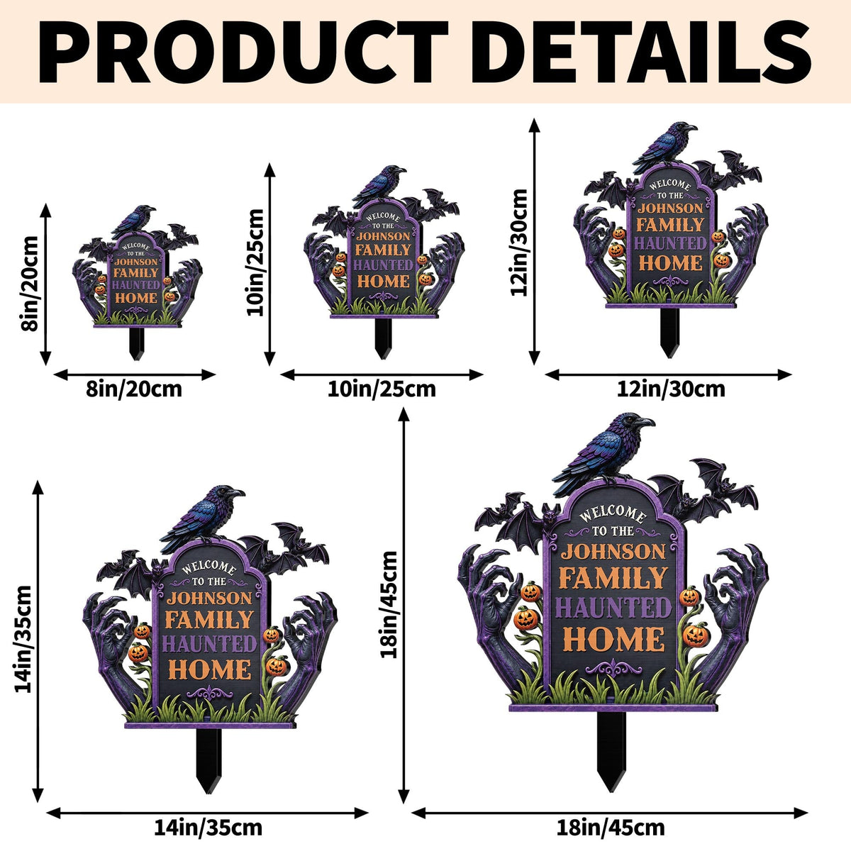 Welcome To Our Family Haunted House Raven Bats Zombie Hands - Personalized Metal Garden Stake - HALW177_MEGSTA