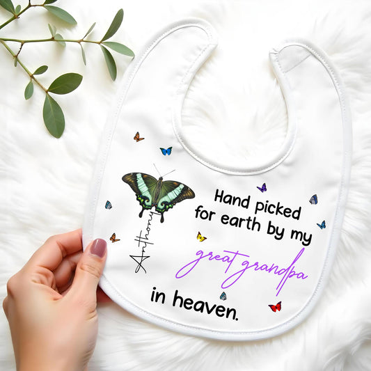 Hand Picked for Earth By My Great Grandpa in Heaven, Butterflies - Personalized Baby Bib - HME058_BBB