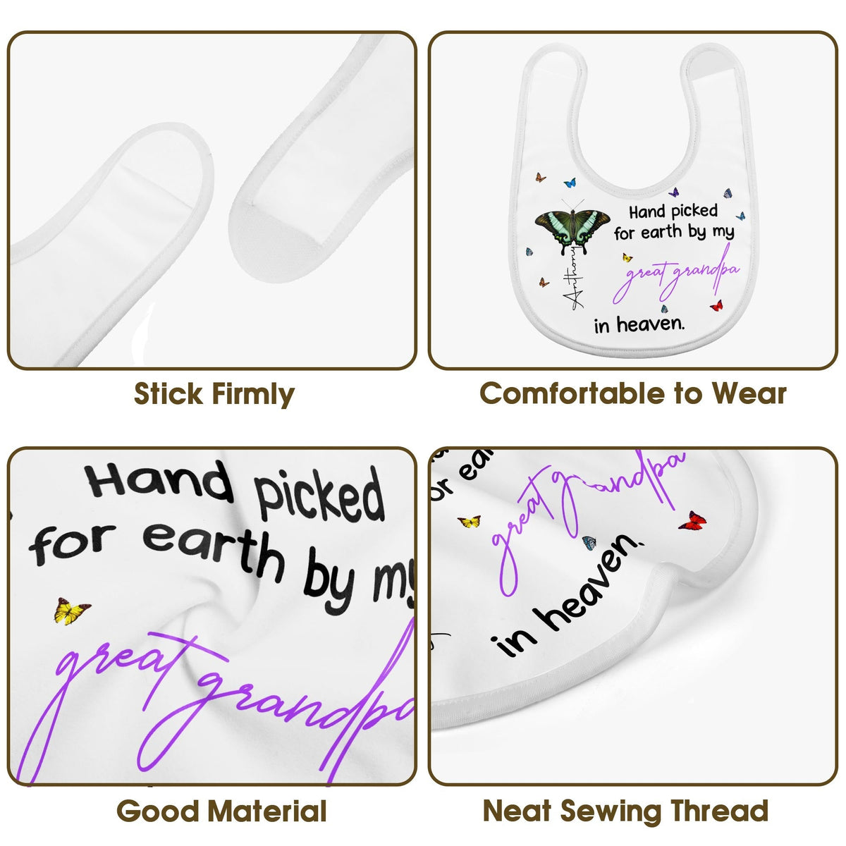 Hand Picked for Earth By My Great Grandpa in Heaven, Butterflies - Personalized Baby Bib - HME058_BBB