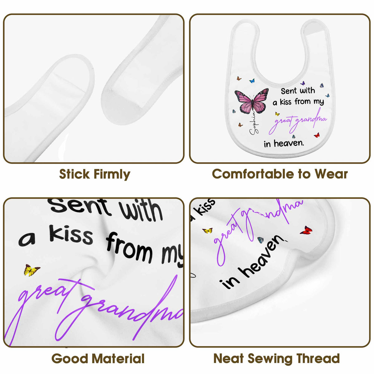 Sent With A Kiss From Great Grandma, Butterflies Design - Personalized Baby Bib - HME227_BBB
